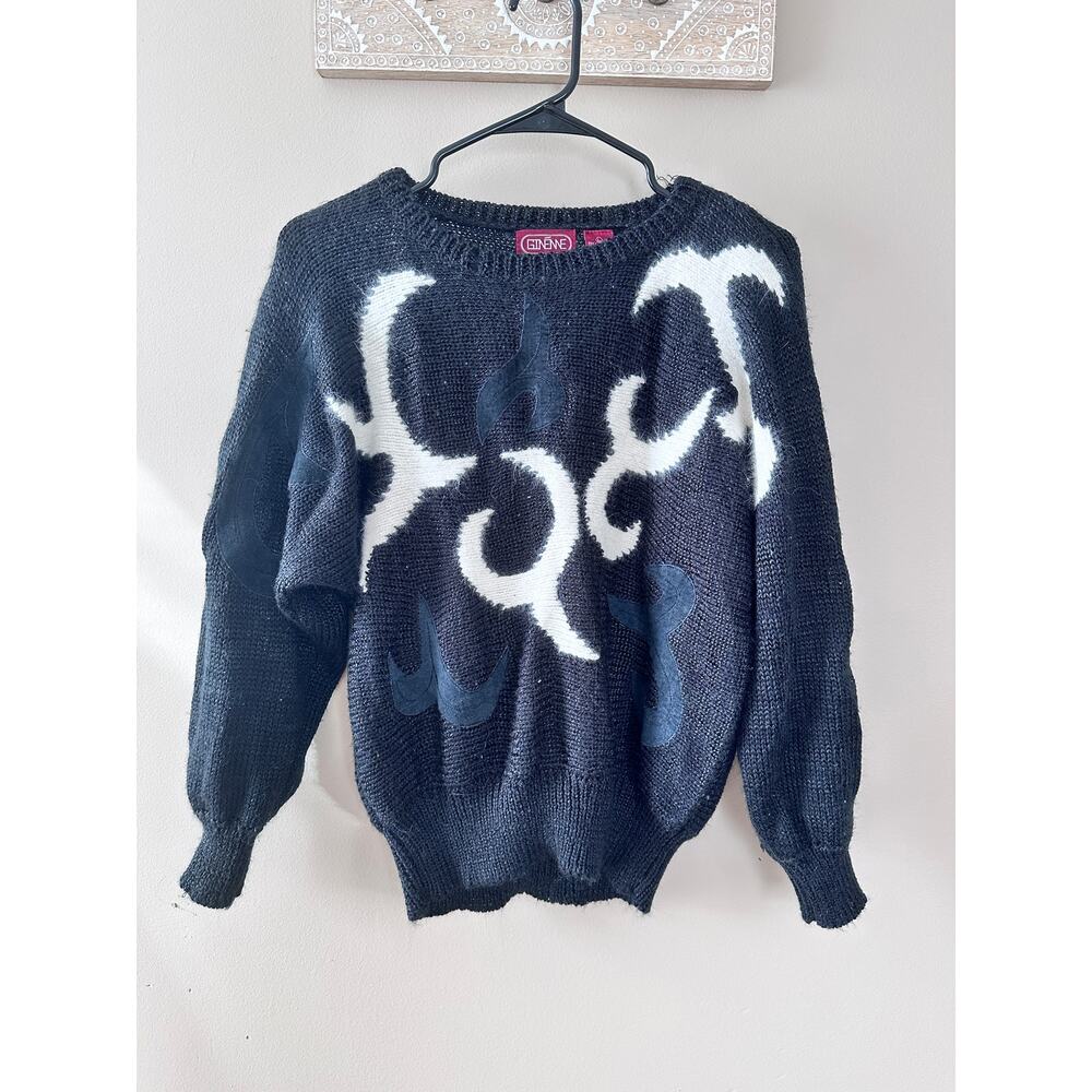 Ginenne Vintage Wool Blend Women's Black Knit Sweater w/ Dolman Sleeves